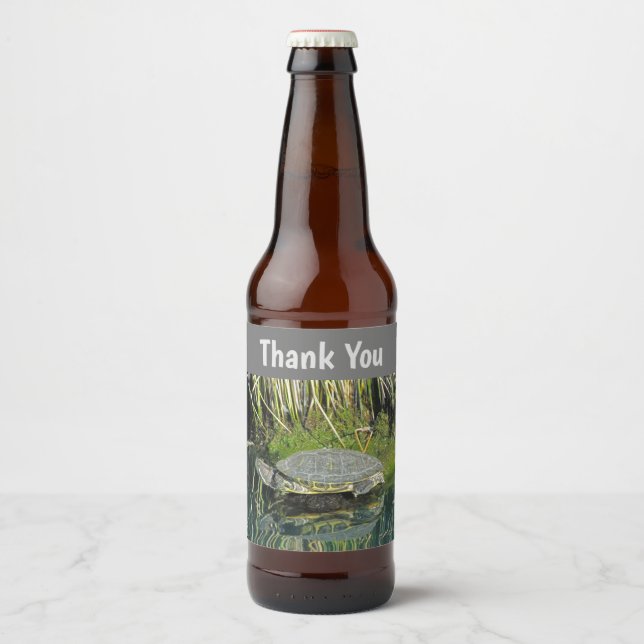 Thank You Turtle with Water Reflection Nature Beer Bottle Label (Front)