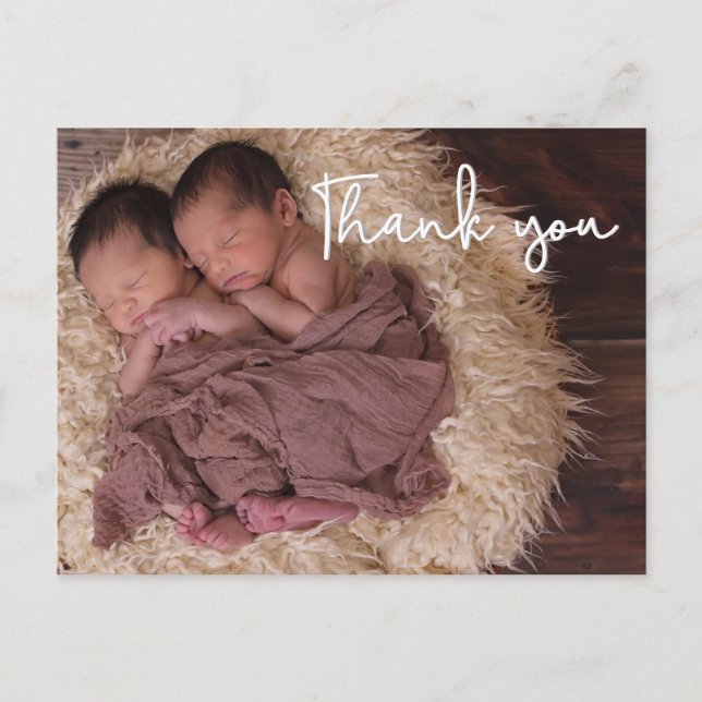 Thank You Twin baby Birth Announcement Script Postcard (Front)