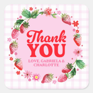Thank You Twins Joint Strawberry 1st Birthday Square Sticker