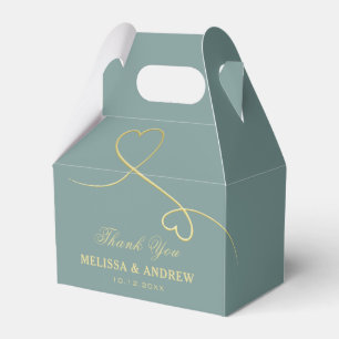 Thank You   Two Gold Hearts Emerald Green Wedding Favour Box