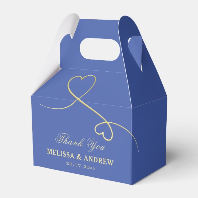 Thank You | Two Gold Hearts | Navy Blue Wedding Favour Box (Front Side)