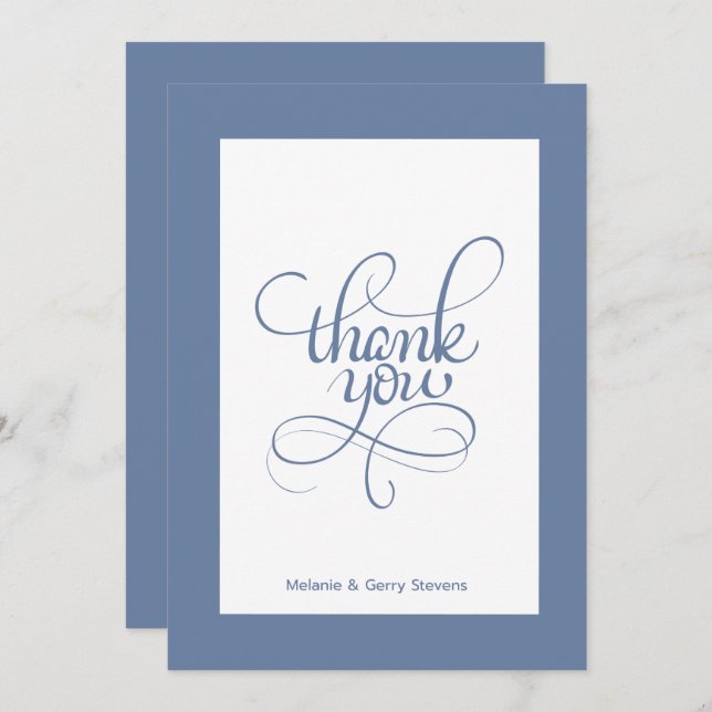Thank you typography, blue on white background (Front/Back)