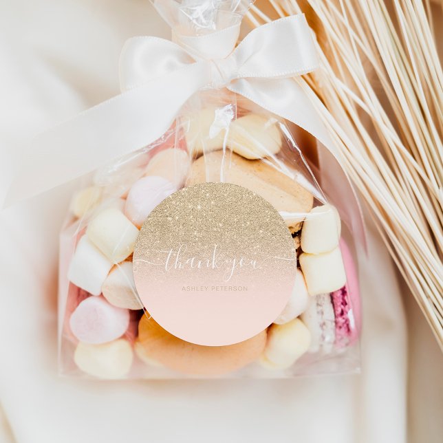 Thank you typography blush gold glitter ombre classic round sticker (Creator Uploaded)