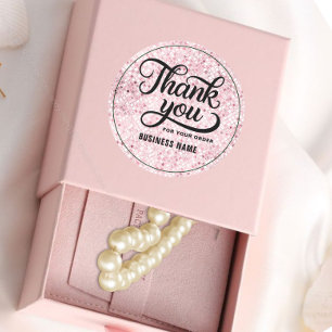 Thank you typography blush rose gold glitter ombre classic round sticker