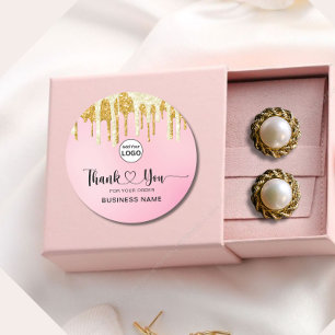 Thank you typography blush rose gold glitter ombre classic round sticker