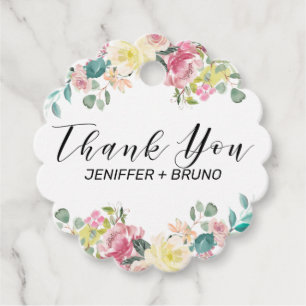 Thank you typography Colourful flowers bouquet Favour Tags