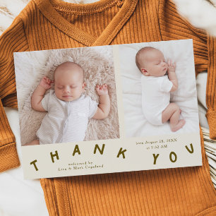 Thank You Typography Cream Birth Photo Announcement