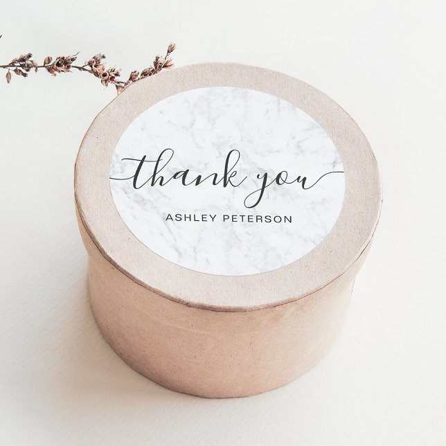 Thank you typography elegant chic white marble classic round sticker (Creator Uploaded)