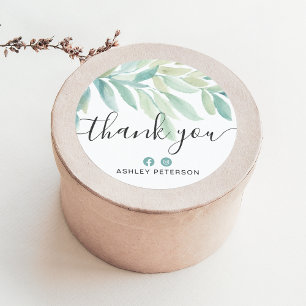 Thank you typography greenery floral watercolor classic round sticker