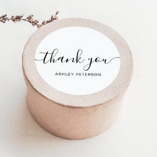 Thank you typography minimalist black and white classic round sticker