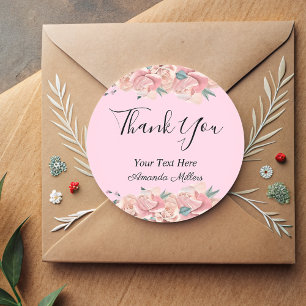 Thank you typography minimalist blush pink classic classic round sticker