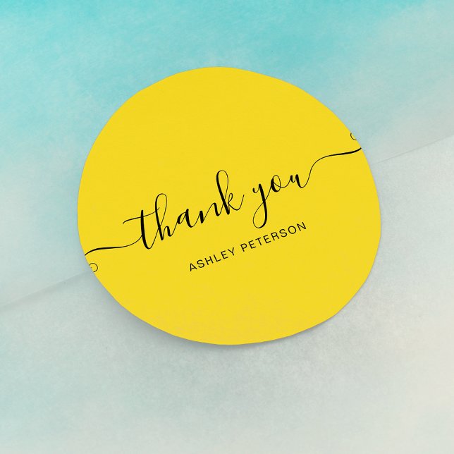 Thank you typography minimalist cool yellow classic round sticker (Creator Uploaded)