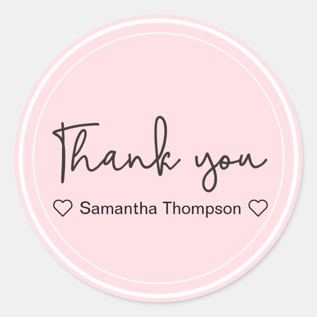 Thank you Typography Name Blush Pink Baby shower Classic Round Sticker (Front)