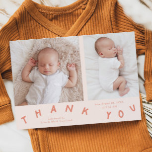 Thank You Typography Peach Birth Photo Announcement
