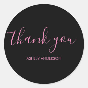 Thank You Typography Plain Black Pink Classic Round Sticker