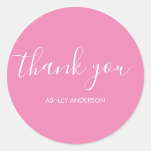Thank You Typography Plain Pink Classic Round Sticker