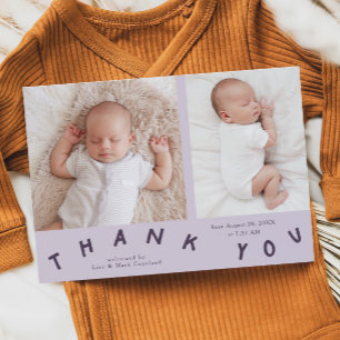 Thank You Typography Purple Birth Photo Announcement