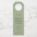 Thank you Typography Sage Green Name Wedding Bottle Tag<br><div class="desc">Your Groomsmen will be working hard on your wedding day! Show your appreciation in style - give them a bottle of their favourite tipple and present it with this cool bottle hanger, which is fully customisable. Easily personalise with your recipient’s name, your own thank you message and your names and...</div>