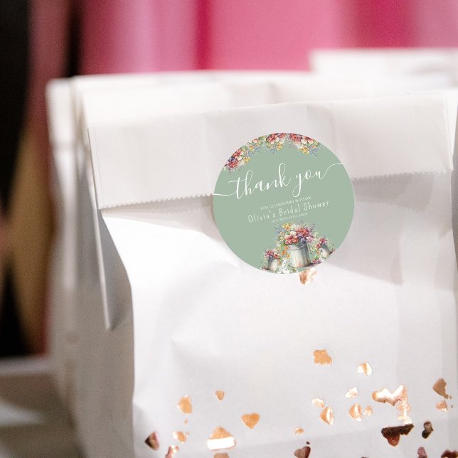Thank You Typography Spring Flowers Bridal Shower Classic Round Sticker (Creator Uploaded)