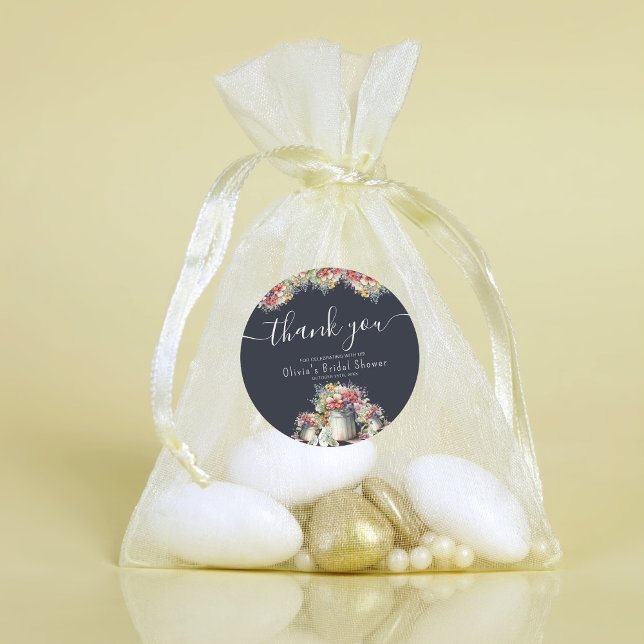 Thank You Typography Spring Flowers Bridal Shower Classic Round Sticker (Creator Uploaded)