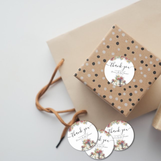 Thank You Typography Spring Flowers Bridal Shower Classic Round Sticker (Creator Uploaded)