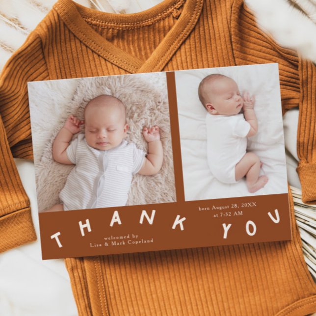 Thank You Typography Terracotta Birth Photo  Announcement (Creator Uploaded)