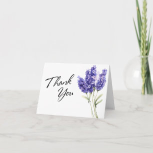 Thank You Typography Watercolor Lavender Flowers Card