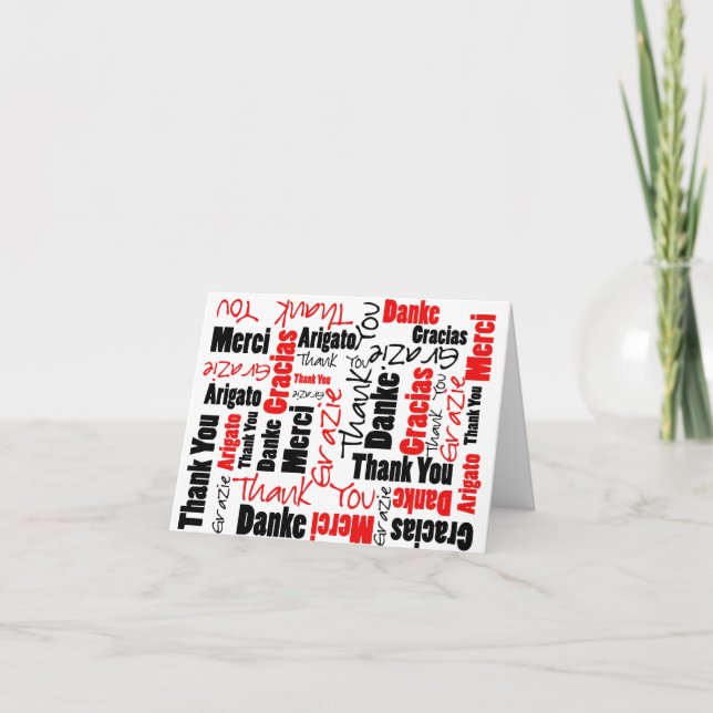 Thank You Typography Word Cloud Red Black Card (Front)
