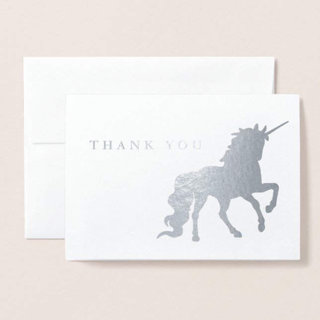 Thank You Unicorn Birthday Silver Foil Card (Front With Envelope)