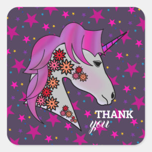 Thank you Unicorn Elegant Pretty Unique Square Sticker