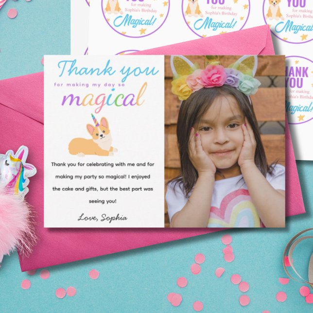 Thank You Unicorn Girl Birthday, Corgi Party  Invitation (Creator Uploaded)