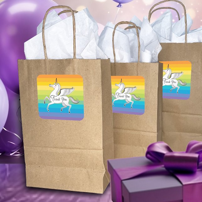 Thank You Unicorn Rainbow Stripes Square Sticker (Creator Uploaded)