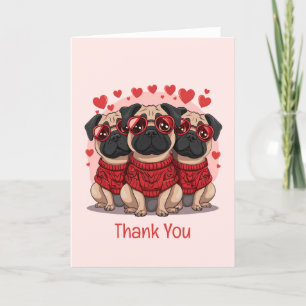 Thank You Valentines Day Pug Dogs Card