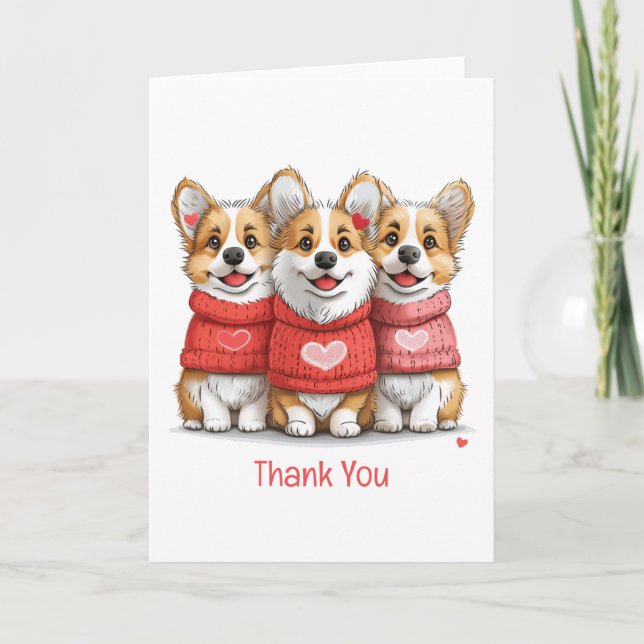 Thank You Valentines Pembroke Welsh Corgi Dogs Card (Front)