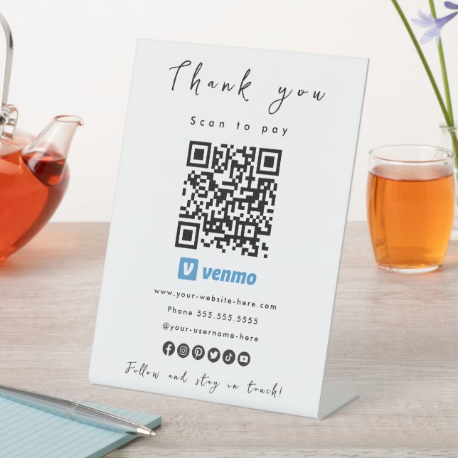 Thank You Venmo QR Code Scan to Pay White Pedestal Sign (In SItu)