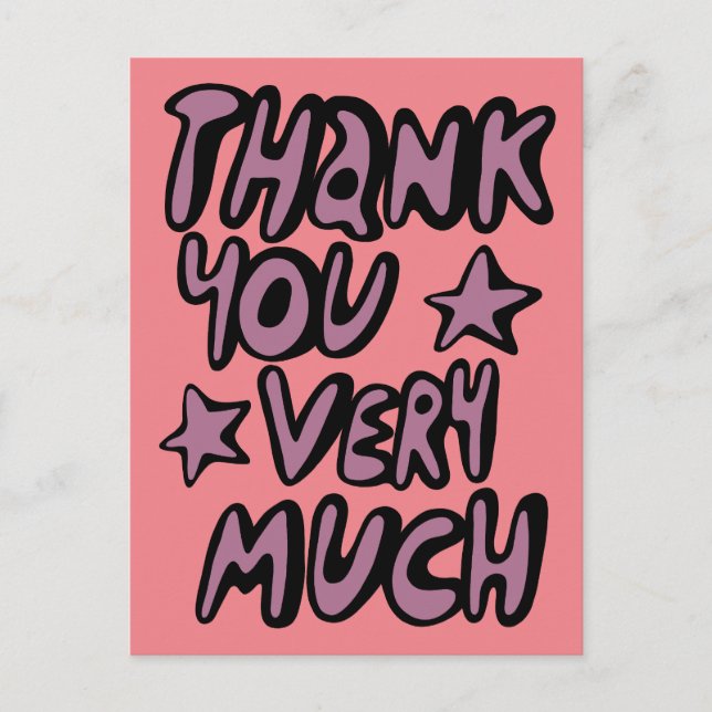 THANK YOU VERY MUCH Bubble Letters Purple Pink Postcard (Front)