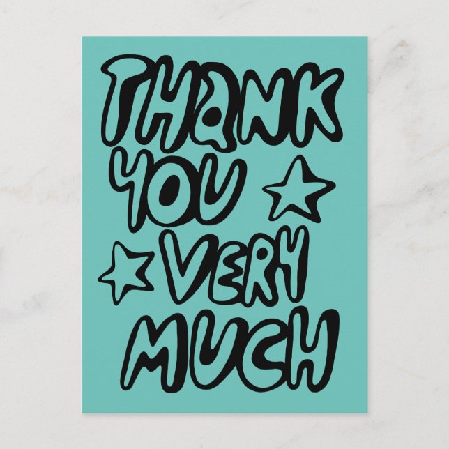 THANK YOU VERY MUCH Bubble Letters Teal CUSTOM   Postcard (Front)
