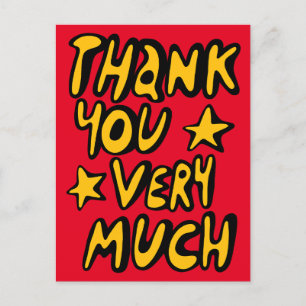 THANK YOU VERY MUCH Bubble Letters Yellow Red Postcard