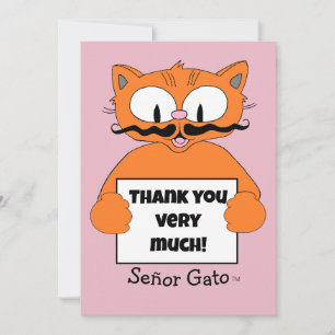 Thank You Very Much! Cute Cartoon Moustache Cat Card
