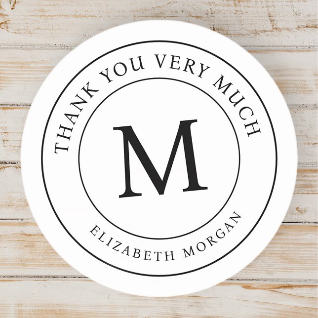 Thank You Very Much Modern Monogram Classic Round Sticker (Creator Uploaded)