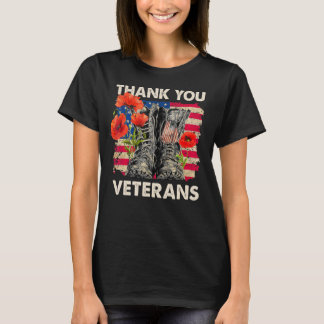 Thank You Veterans Boots Poppy Flower Veteran Day T-Shirt
