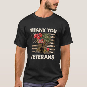 Thank You Veterans Camo American Flag Combat Boots T-Shirt