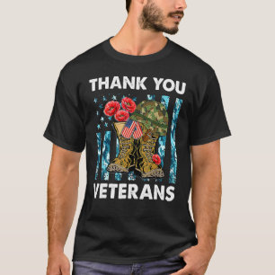 Thank You Veterans Combat Boots Poppy Flower For V T-Shirt