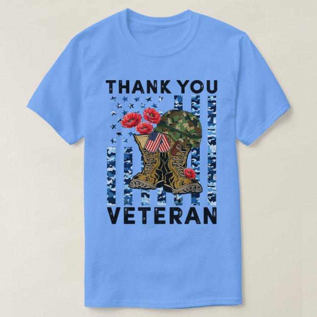 Thank you veterans combat boots poppy flower veter T-Shirt (Design Front)
