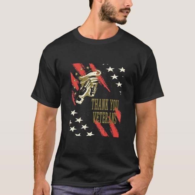 Thank You Veterans Day American Flag Military Hand T-Shirt (Front)