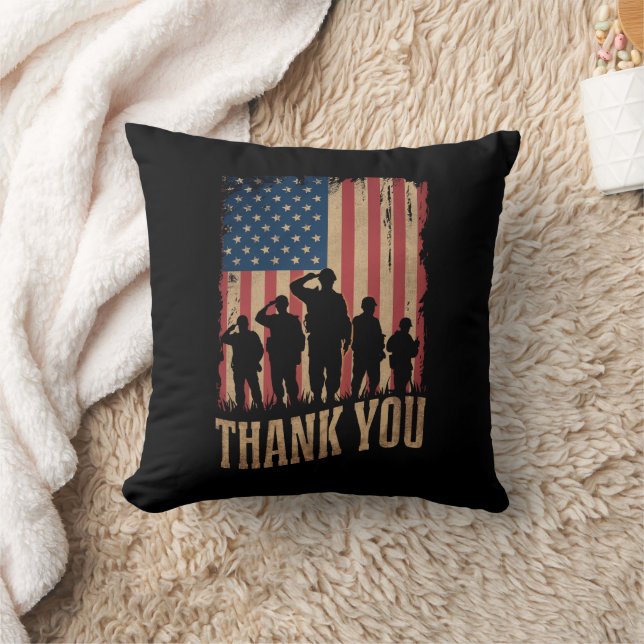 Thank You Veterans Day American Flag Vintage Cushion (Blanket)