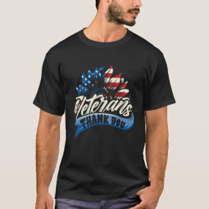 Thank You Veterans Day Service Sunflower US Flag P T-Shirt