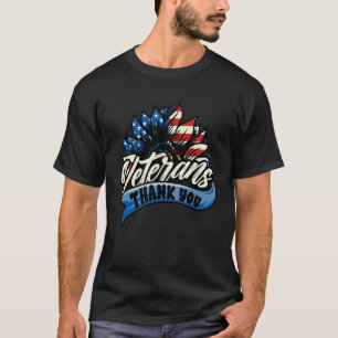 Thank You Veterans Day Service Sunflower US Flag P T-Shirt