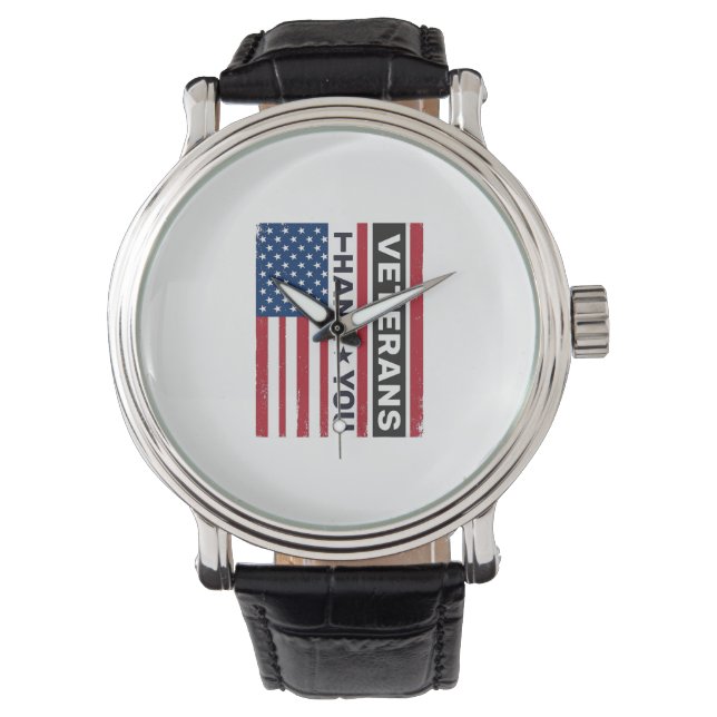 Thank You Veterans Distressed Flag Vector Design_1 Watch (Front)
