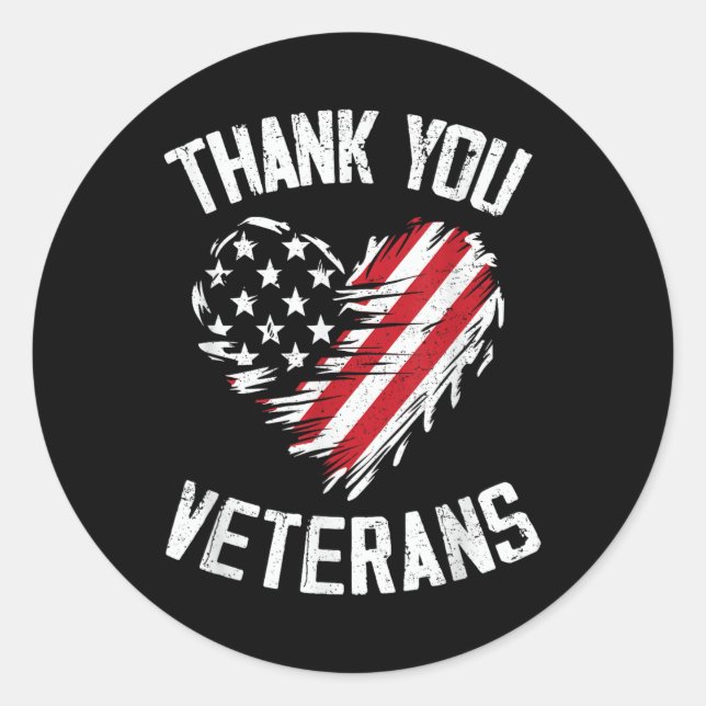 Thank You Veterans Patriotic American Flag Veteran Classic Round Sticker (Front)